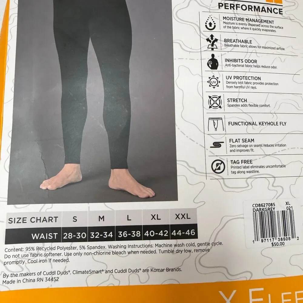 Size XL Cuddl Duds Men's Heavyweight X Fleece Performance Baselayer Pants NWT